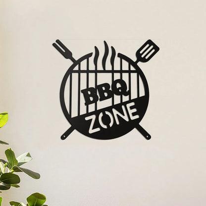 Barbecue Wall Hanging Decor BBQ Zone Retro Signs Grill Outdoor Backyard Kitchen iron Art Decoratio Art,Metal Round Grill Sign