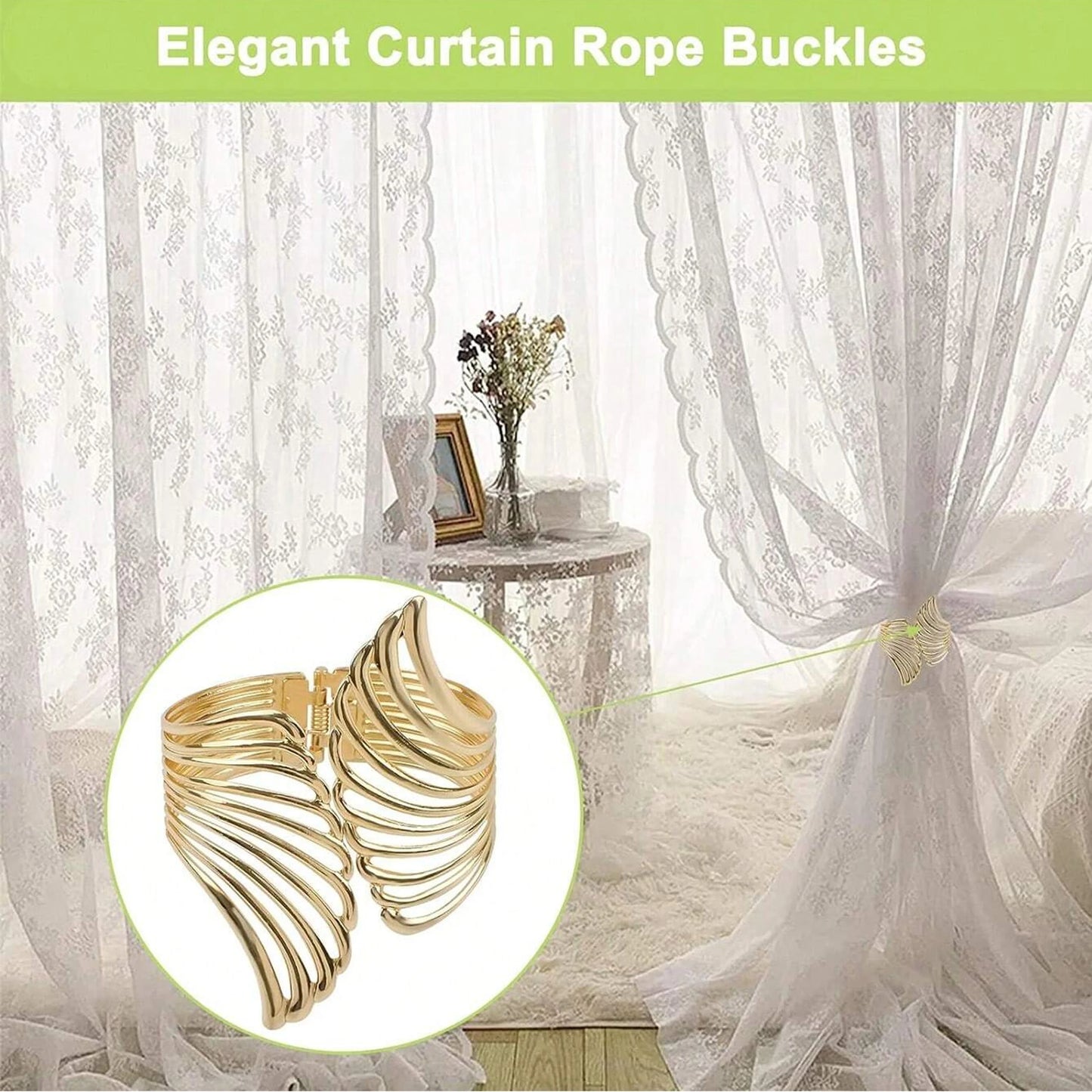 2pcs Modern Luxury Gold/Silver Creative Angel Wings Pattern Spring Curtain Tiebacks,Used For Bedroom, Living Room Curtains