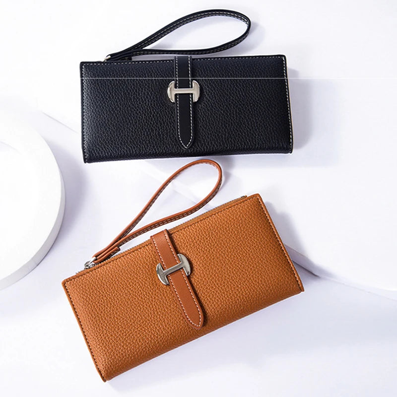 Luxury Designer Women's Wallet PU Leather Long Purse for Women Card Holder Handbag with Zip Pocket Simple Clutch Bag