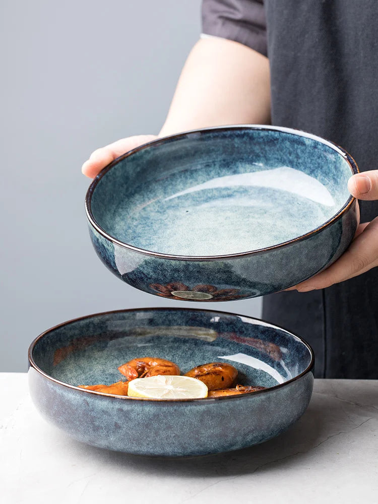 Retro Ceramic Bowl Salad Bowl Single Nordic Creative Dish Bowl Noodle Bowl Home Personalized Dish Deep Plate