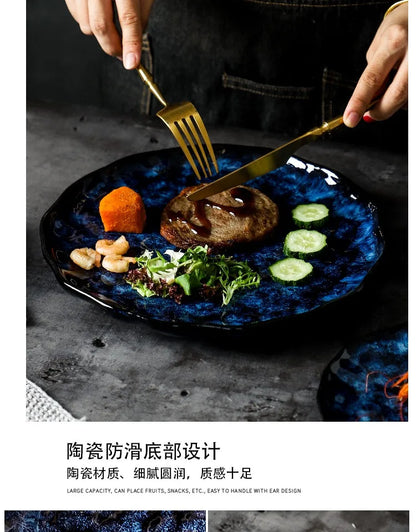 Creative Kiln-Change Bowl and Plate Tableware Home Retro Ceramic Tableware Hotel Dish Plate Rice Bowl Set Home Fish Plate