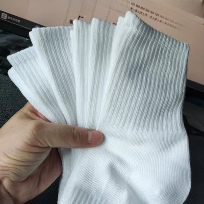 5/10 Pairs of Autumn and Winter Men Mid Length Socks, White Anti Odor, Sweat Absorbing, Breathable Men's Sports Sock