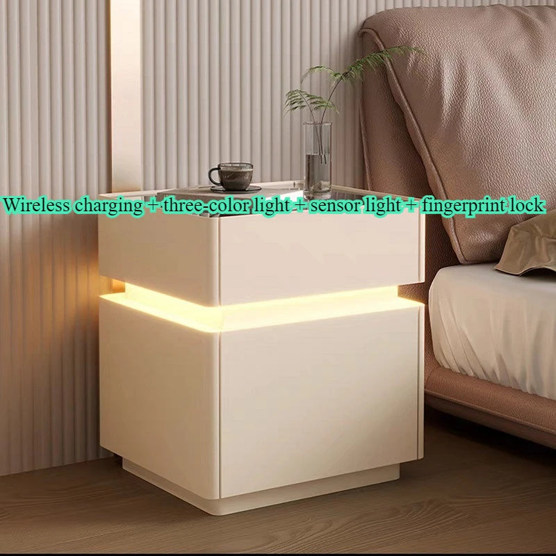 Smart bedside cabinet  new model suspended solid wood leather simple and modern small sized bedroom no installation required fin