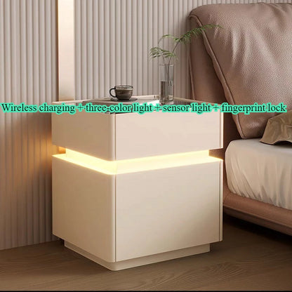 Smart bedside cabinet  new model suspended solid wood leather simple and modern small sized bedroom no installation required fin
