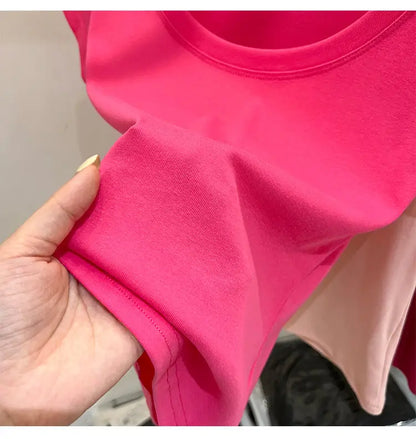 Women's Clothing U-neck T-Shirts Tops Tees pure cotton shoulder sleeved summer solid color slimming short low neck bottom shirt