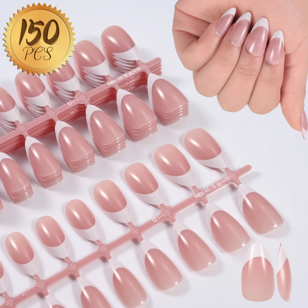 360/150pcs/box Nude Pink Almond French False Nails White Tip Design Short Wearing Fake Nails Women Nails Press On Nails Manicure
