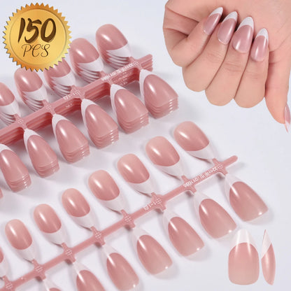360/150pcs/box Nude Pink Almond French False Nails White Tip Design Short Wearing Fake Nails Women Nails Press On Nails Manicure