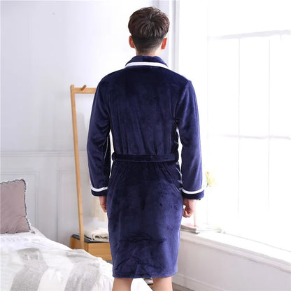 Plus Size Thick Flannel Men Robe Kimono Bathrobe Gown Coral Fleece Sleepwear Home Clothes Autumn Winter Nightwear Lounge Wear