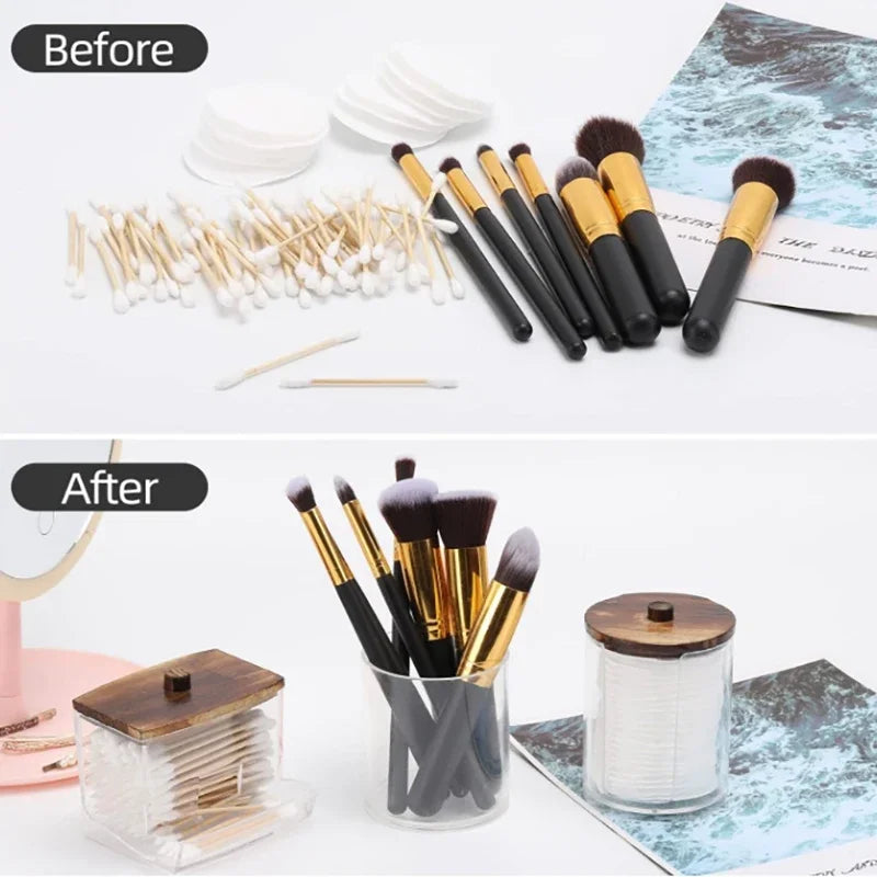 Bathroom Organizer Accessories Set Holder Storage with Clear Plastic Lids, Cotton Ball/Swabs Dispenser, Organizer Jar