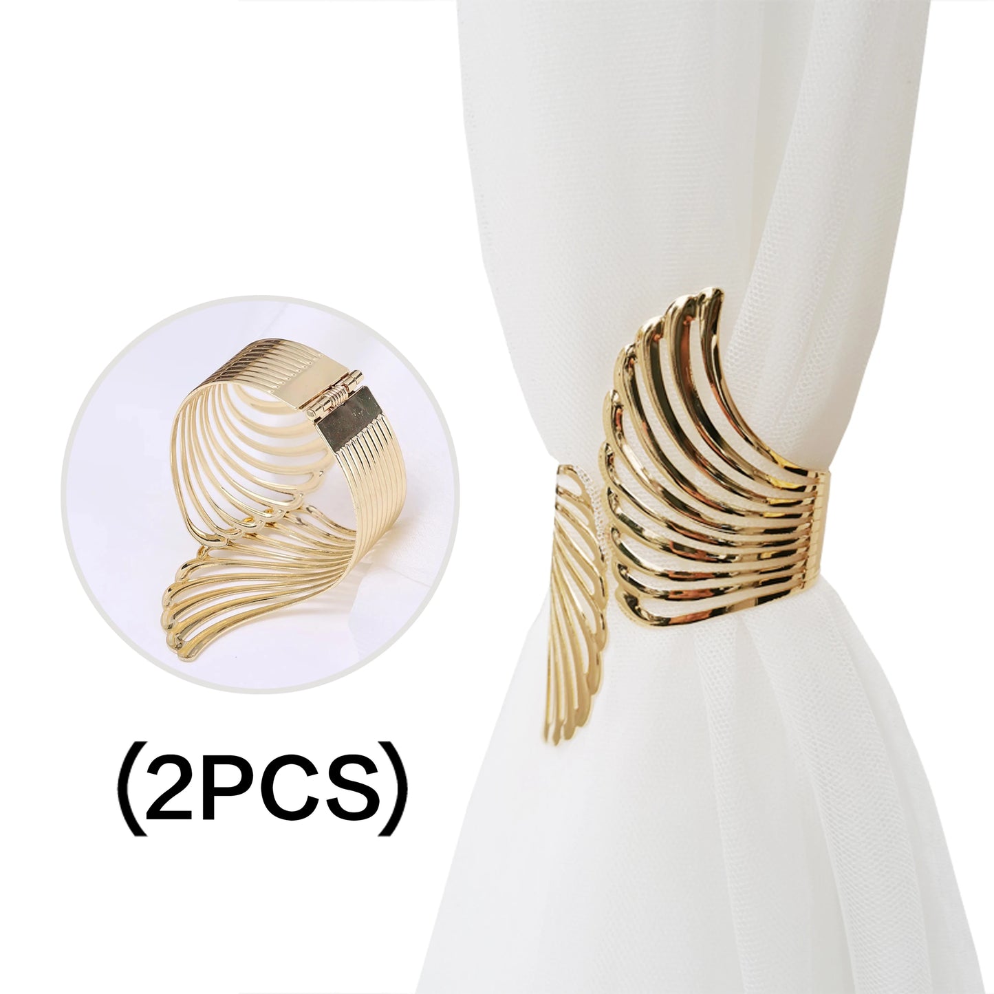 2pcs Modern Luxury Gold/Silver Creative Angel Wings Pattern Spring Curtain Tiebacks,Used For Bedroom, Living Room Curtains