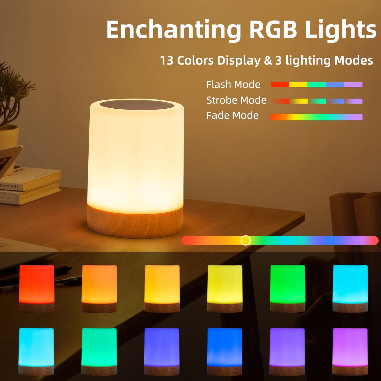 16 Colors Smart Touch Bedside Table Lamp RGB USB Rechargeable Night Light Desk Lamp Bedroom Decoration Gift Dining Table Light