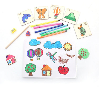 Kids Drawing Toys Montessori DIY Painting Stencils Template Wooden Craft Puzzle Educational Toys for Boys Girls Birthday Gift