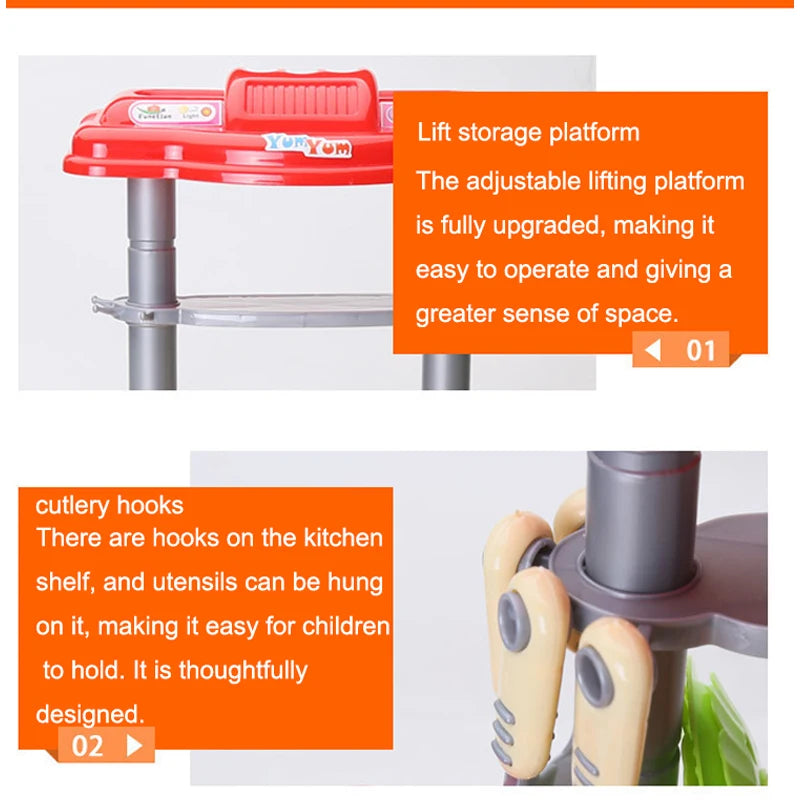 Dining Table for Pretend Food Kitchen Toys for Kids Ages 3-8,Play Kitchen Accessories W/Real Sounds Light, for Boys, Girls