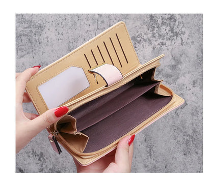 2024 new women's purse sweet lady PU leather horizontal zipper women's medium long hollow leaf purse