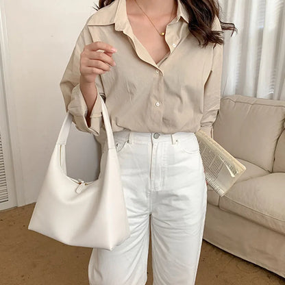 Women Tote Bag Fashion Underarm Pouch Large Capacity PU Leather Shoulder Bags Retro Casual Portable Bucket Bags For School Work