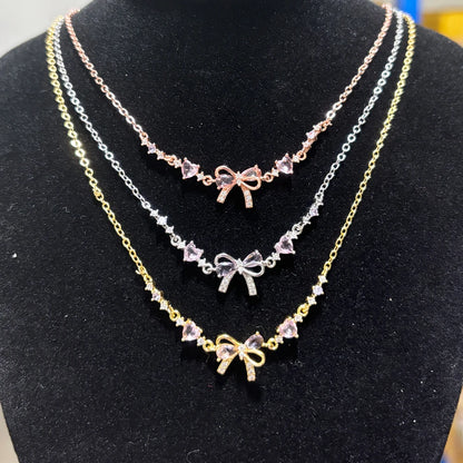 Y2K Exquisite Sweet Pink Zircon Bowknot Love Heart Chain Bracelet For Women Girls Party Birthday Jewelry Gift