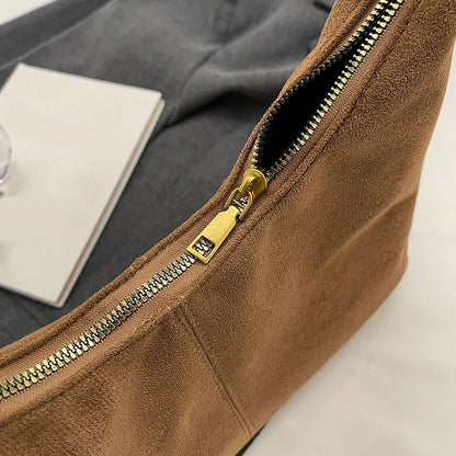 Vintage Handbag Purse for Women Suede Shoulder Bag Causal Crossbody Bags Female Luxury Designer Clutch Ladies Crescent Hobo Bag