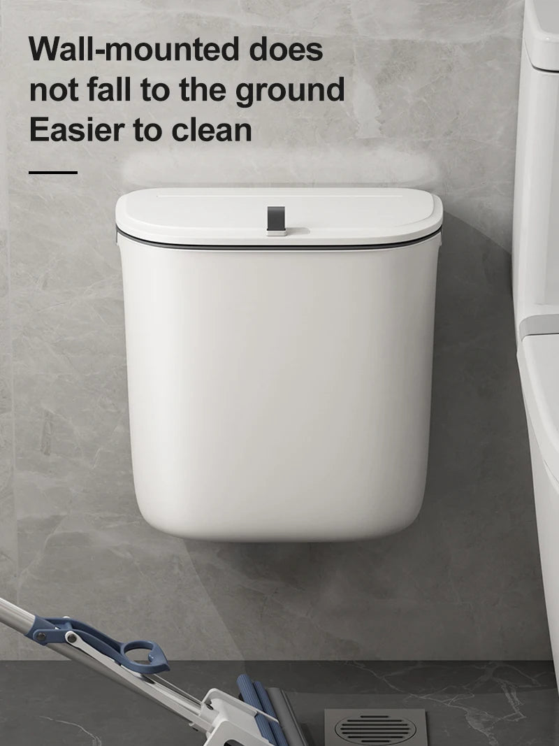 Bathroom Trash Can Wall Mounted Hanging Trash Bin With Lid Waterproof Narrow Seam Rubbish Bin Toilet Waste Garbage Bin 7/9L