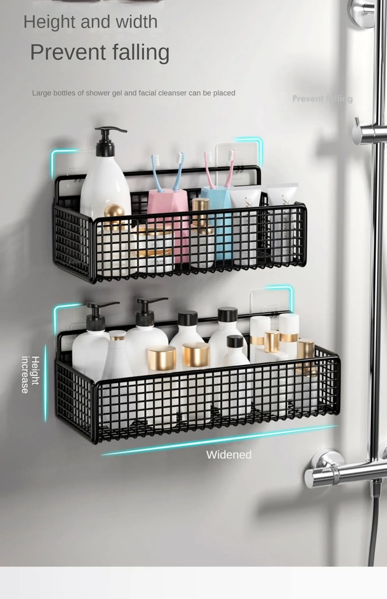 Bathroom Organiser Multifunctional Toiletries Organiser No-Punch Bathroom Shelf Bathroom Kitchen Wall Mount Storage Rack