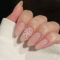 Nude Pink Almond Fake Nails Women Simple Charm Manicure Full Cover Press on Nails Bowknot Printed Detachable False Nails 24Pcs