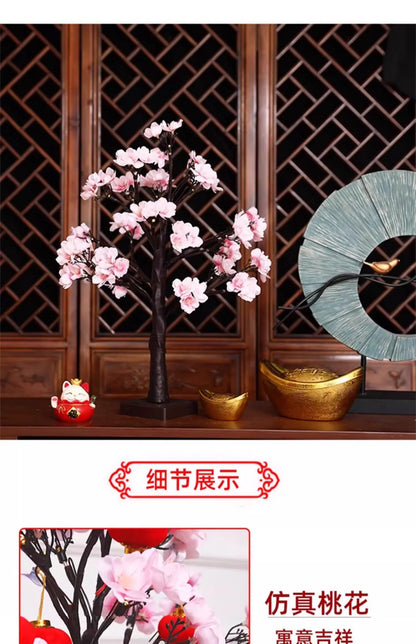 Living Room Interior Decoration Peach Tree Lantern Luminous Decorative Tree Moving into the New House Living Room Desktop Layout