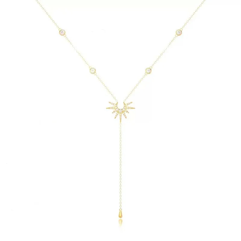 Fashion Gold Color Y-Shaped Pendant Necklaces For Women Girls Luxury Cubic Zirconia Long Tassel Dangle Choker Jewelry Gift