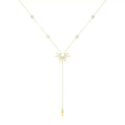Fashion Gold Color Y-Shaped Pendant Necklaces For Women Girls Luxury Cubic Zirconia Long Tassel Dangle Choker Jewelry Gift