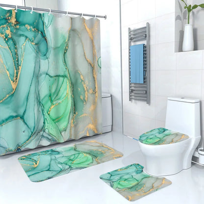 3D Blue Marble Print Shower Curtain 4 Piece Carpet Cover Toilet Cover Bath Mat Pad Set Bathroom Curtain with 12 Hooks Home Decor