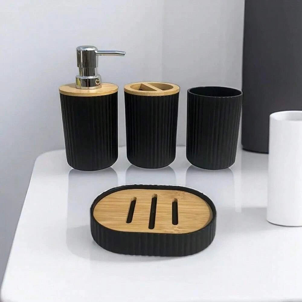 Modern Bathroom Essentials Set/Includes Toothbrush Holder, Waste Bin, Toilet Brush, Cup, Soap Dish and Soap Dispenser