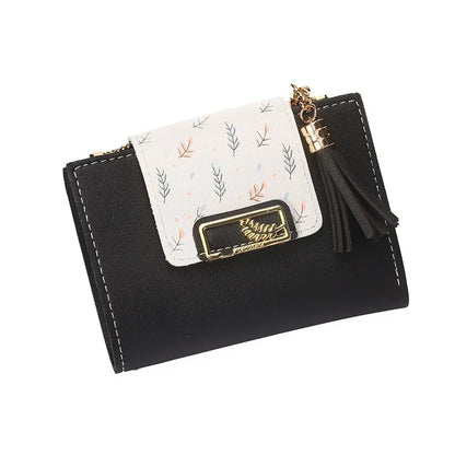 Leaf Purses For Women with Tassel Pendant Card Holder Women's Clutch Bag Short Female Wallet Coin Purse PU Cute Wallet