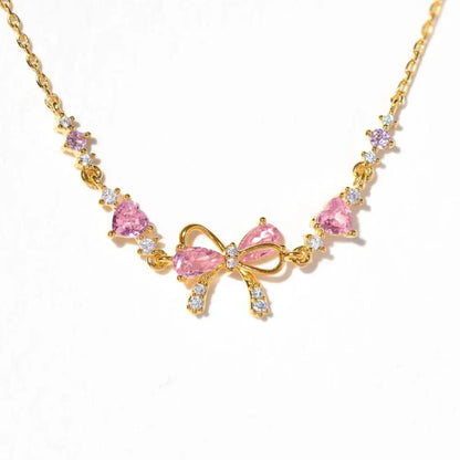 Y2K Exquisite Sweet Pink Zircon Bowknot Love Heart Chain Bracelet For Women Girls Party Birthday Jewelry Gift