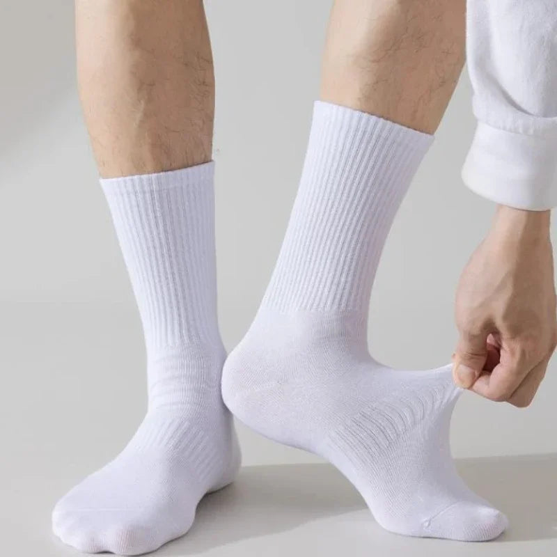 5/10 Pairs of Autumn and Winter Men Mid Length Socks, White Anti Odor, Sweat Absorbing, Breathable Men's Sports Sock