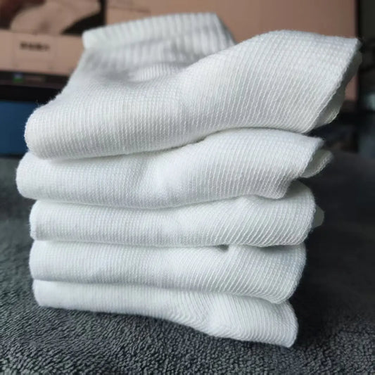 5/10 Pairs of Autumn and Winter Men Mid Length Socks, White Anti Odor, Sweat Absorbing, Breathable Men's Sports Sock