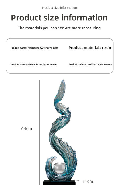 Home Decor Wind and Water Rising Decorations,Blue Resin Sculpture Luxury Living Room Entrance Vertical Art Decoration Customized