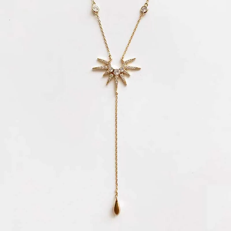 Fashion Gold Color Y-Shaped Pendant Necklaces For Women Girls Luxury Cubic Zirconia Long Tassel Dangle Choker Jewelry Gift