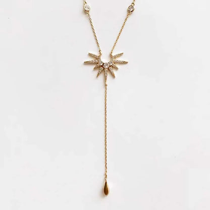 Fashion Gold Color Y-Shaped Pendant Necklaces For Women Girls Luxury Cubic Zirconia Long Tassel Dangle Choker Jewelry Gift