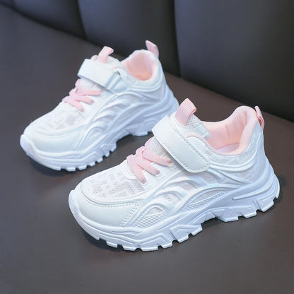 Kids Sports Shoes Breathable Comfortable Students White Shoes School Trendy 2025 New Children Running Shoes Thick Soft Sole