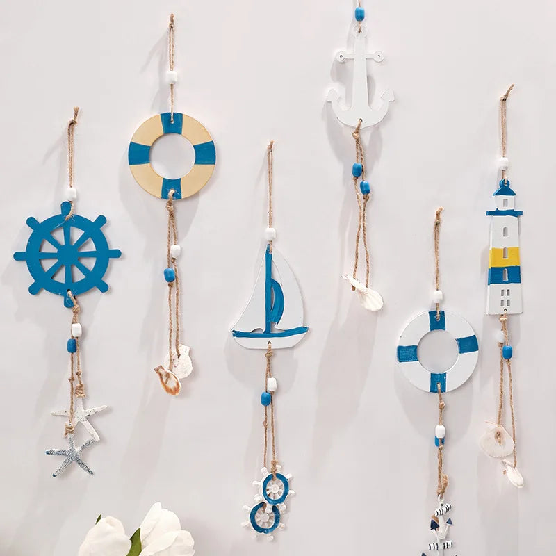 Mediterranean Style Decorative Ornaments Artistic Home Background Kindergarten Wall Hanging Lighthouse Sailboat Wooden Crafts