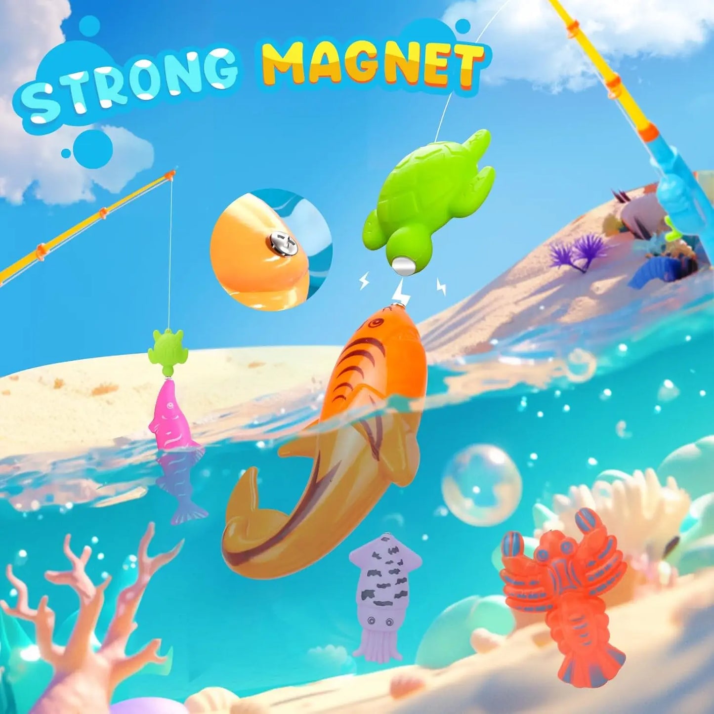 Kids Fishing Toy Set Play Water Toys for Baby Magnetic Rod and Fish with Inflatable Pool Outdoor Sport Puzzle Toys for Children