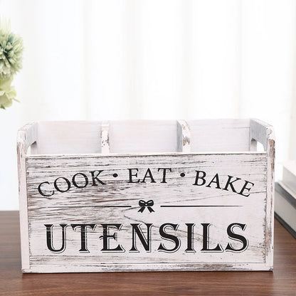 1pc Kitchen With Compartmentalized Cutlery Storage Rack, Rustic Style Wooden Countertop Organizer, Kitchenware Accessories