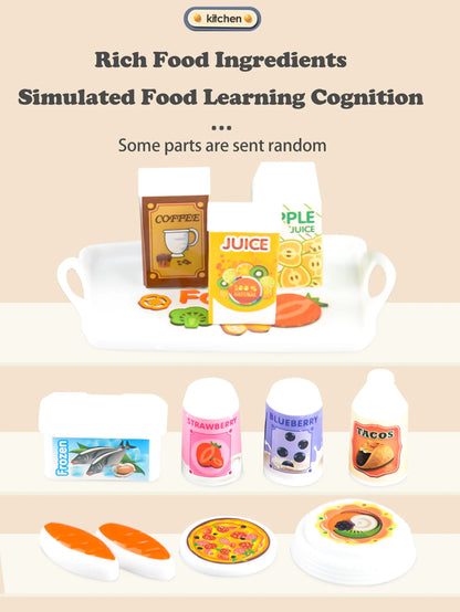 Kids Play Kitchen Accessories, Playset Toys Kitchen Foods Pans Milk Pots Breads Fork for Kid 3+ Boys and Girls