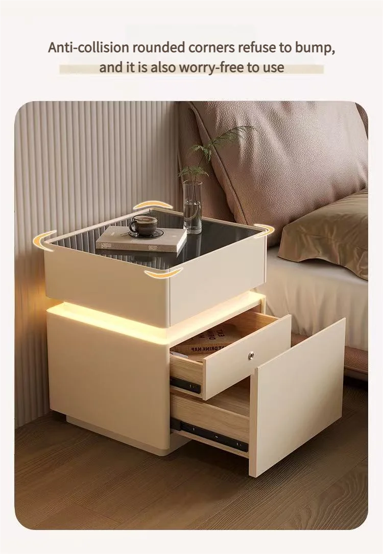 Smart bedside cabinet  new model suspended solid wood leather simple and modern small sized bedroom no installation required fin