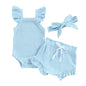 Newborn Baby Girl Clothes Summer Outfit Ruffle Sleeveless Knit Romper Top Bloomer Shorts Set