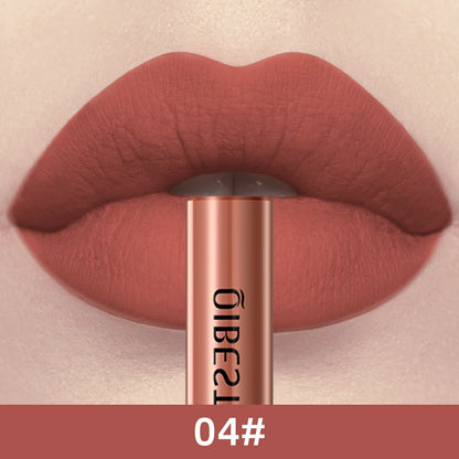 QIBEST 24 Colors Liquid Lipstick Ultra Matte Velvet Long Lasting Women Beauty Red Nonstick Cup Waterproof Lip Gloss Nude Makeup