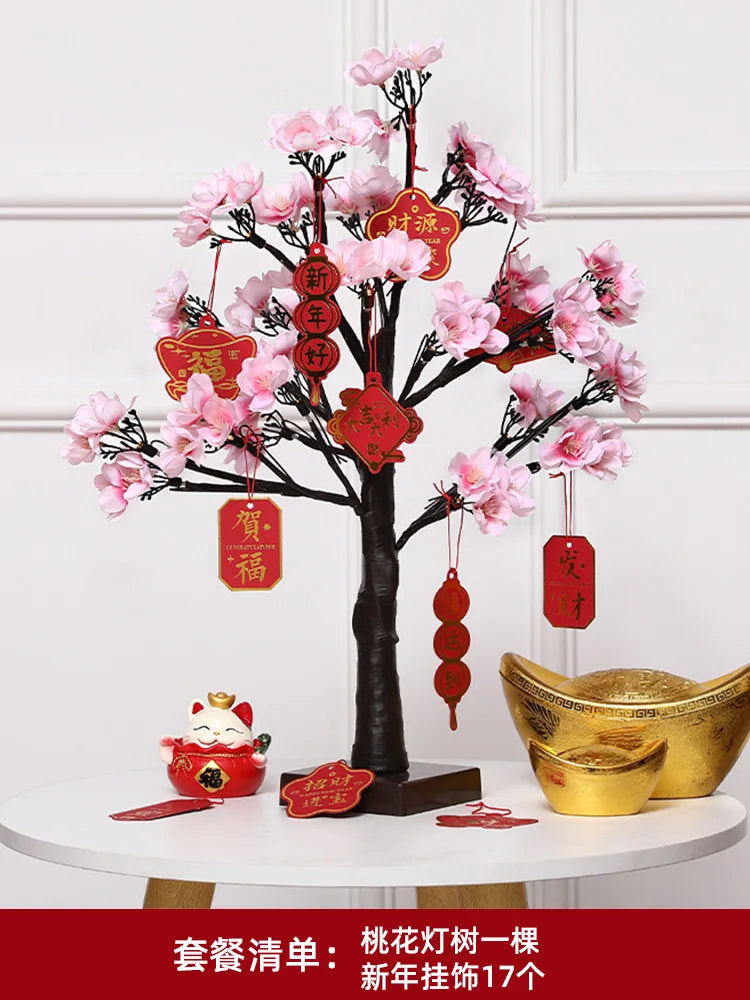 Living Room Interior Decoration Peach Tree Lantern Luminous Decorative Tree Moving into the New House Living Room Desktop Layout