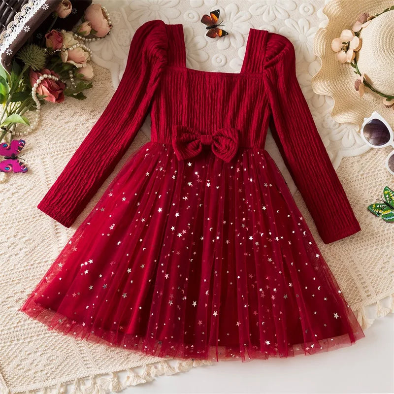 Elegant New Girl Embroidery Flower Girl Dresses for Wedding Autumn Winter Long Sleeve Princess Birthday Party Clothing 3-8Yrs