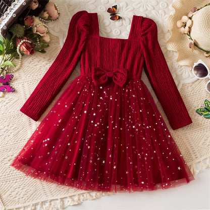 Elegant New Girl Embroidery Flower Girl Dresses for Wedding Autumn Winter Long Sleeve Princess Birthday Party Clothing 3-8Yrs