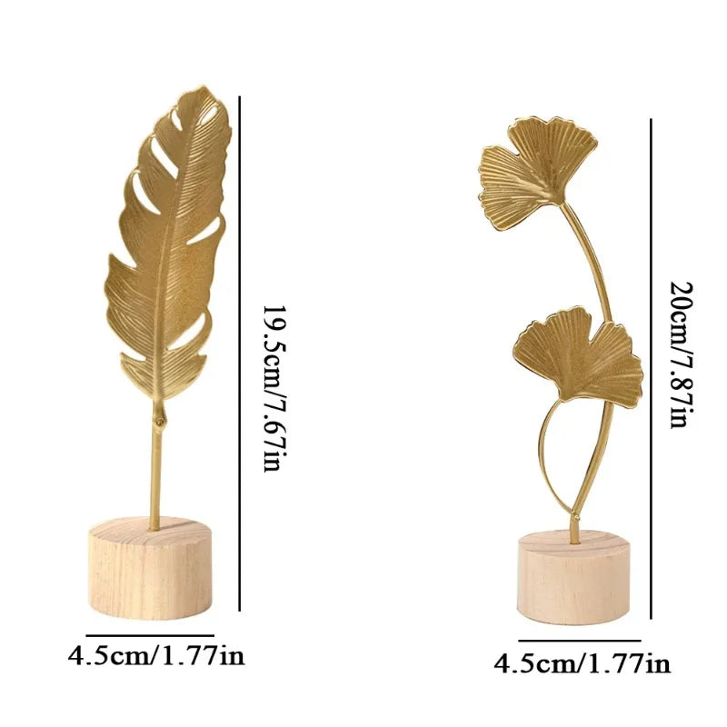 1pc Golden Ginkgo Leaf Feather Metal Model Figurines Manual Desktop Crafts Ornaments Photo Props Statues Sculptures Home Decor