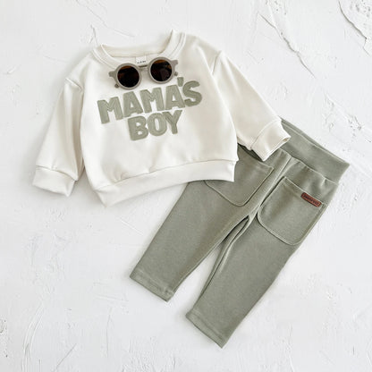 2025 Baby Boy Clothes MAMA'S BOY Sets Fall Baby Girl Infant Outfit Sweatshirt Top Pants 2Pcs Long Sleeve Winter Warm Infant Suit