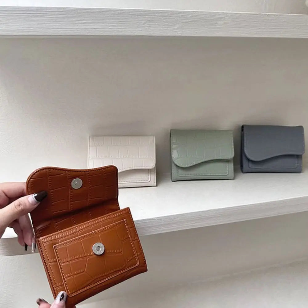 Women Mini Wallet Purse Female Short PU Leather Purse Solid Color Lightweight Fashion Multiple Card Positions for Student